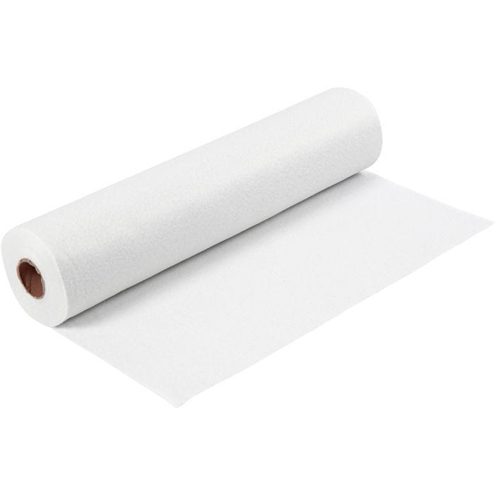 Craft felt, W: 45 cm, thickness 1,5 mm, 180-200 g, white, 5 m/ 1 roll
