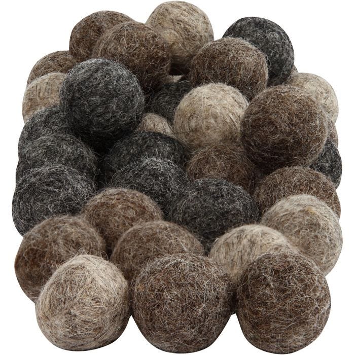 Felt balls, dia. 20 mm, natural, 64 pc/ 1 pack
