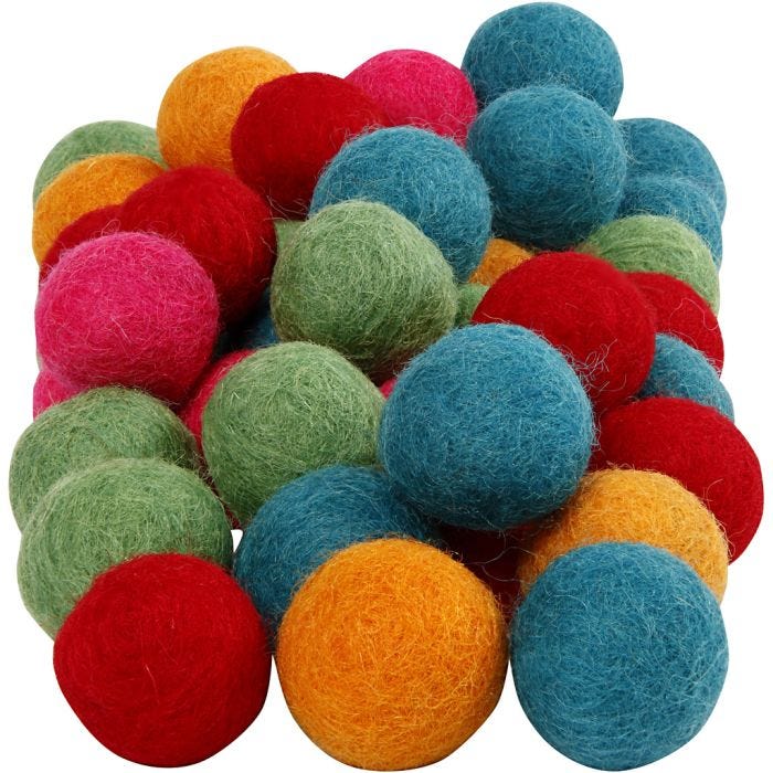 Felt balls, dia. 20 mm, bold colours, 64 pc/ 1 pack