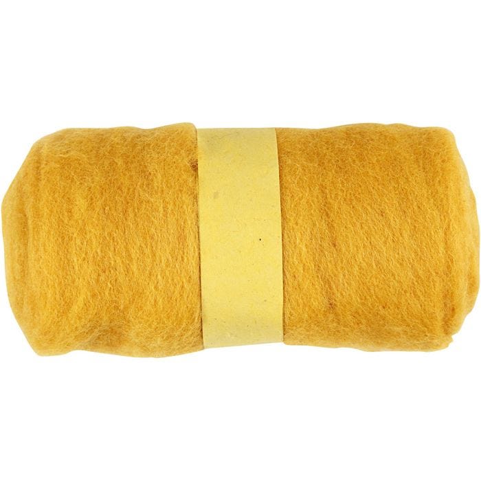 Carded Wool, yellow, 100 g/ 1 bundle