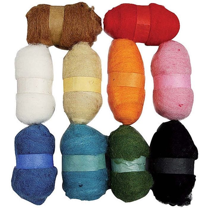 Carded Wool, assorted colours, 10x25 g/ 1 pack