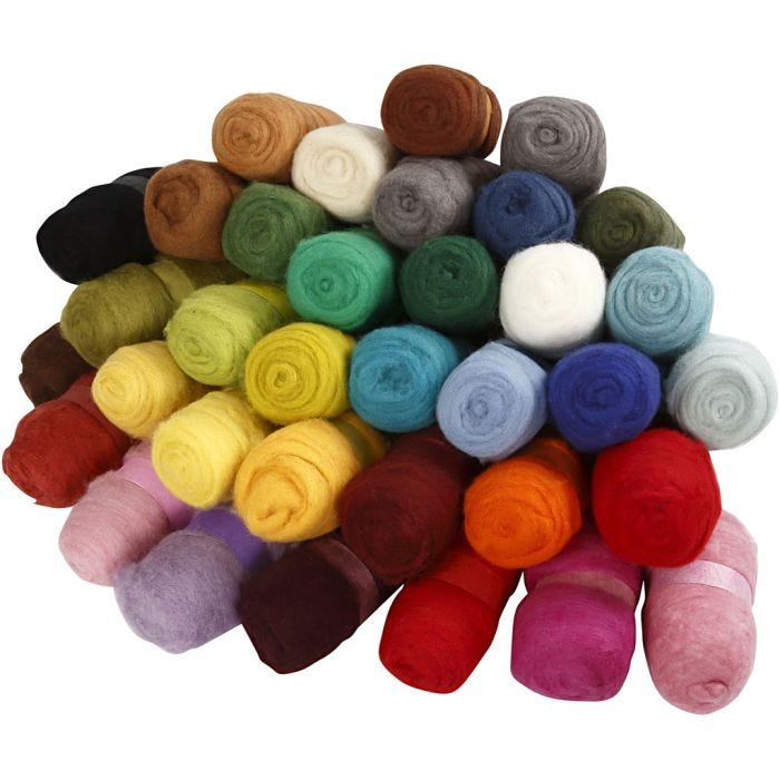 Carded Wool, assorted colours, 35x100 g/ 1 pack