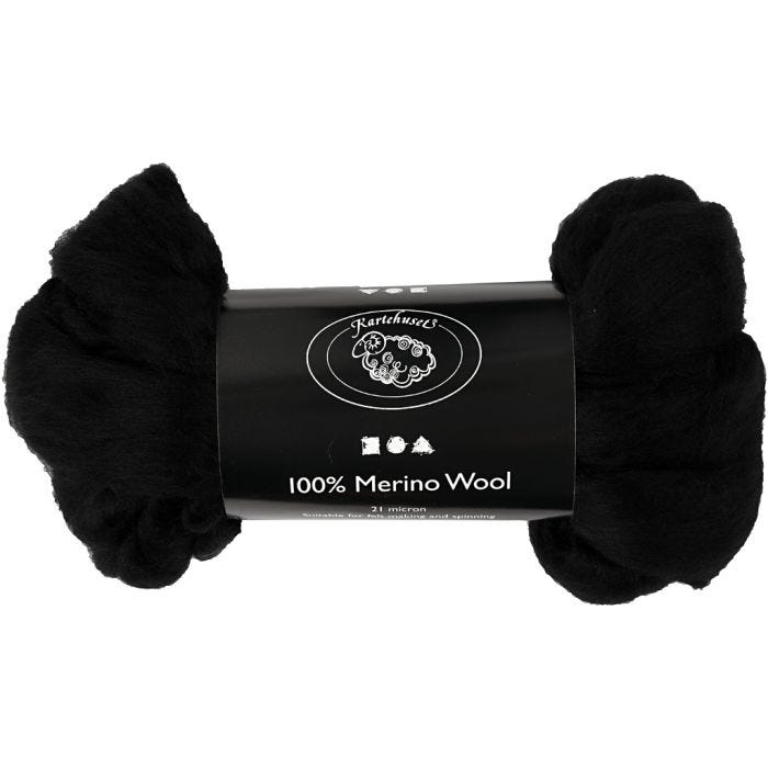 Merino Wool, thickness 21 my, black, 100 g/ 1 pack