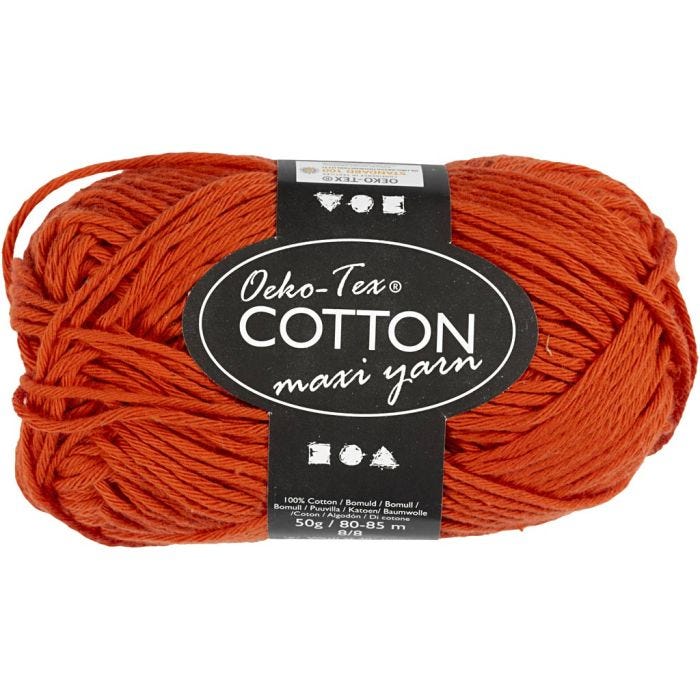 Cotton Yarn, no. 8/8, L: 80-85 M, red, 50 g/ 1 ball