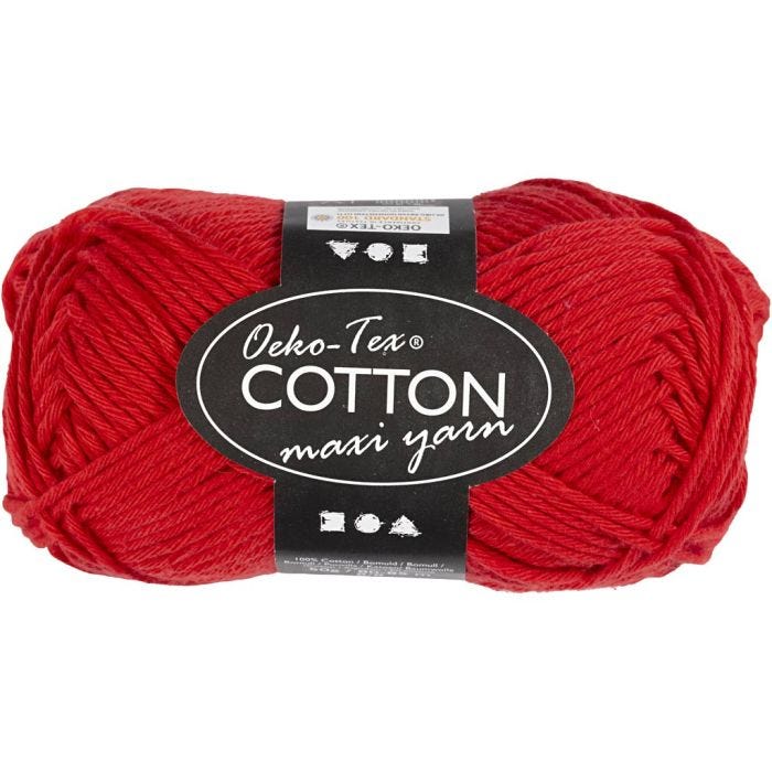 Cotton Yarn, no. 8/8, L: 80-85 M, dark red, 50 g/ 1 ball