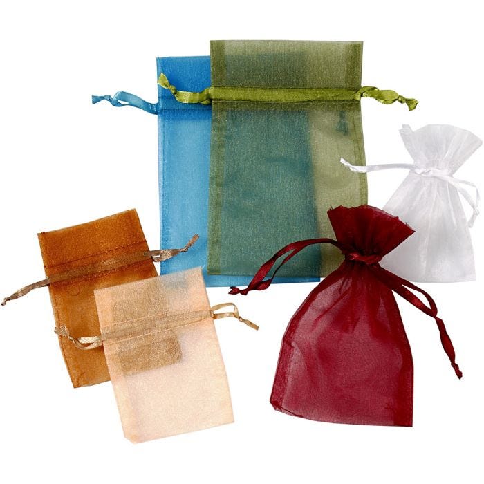 Organza Bags, size 7x10+10x15 cm, assorted colours, 30 pc/ 1 pack