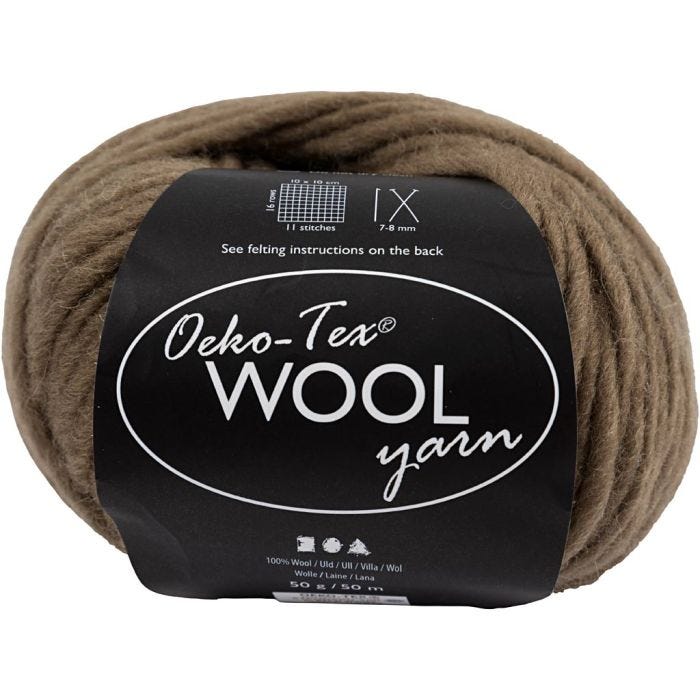 Wool yarn, L: 50 M, light brown, 50 g/ 1 ball