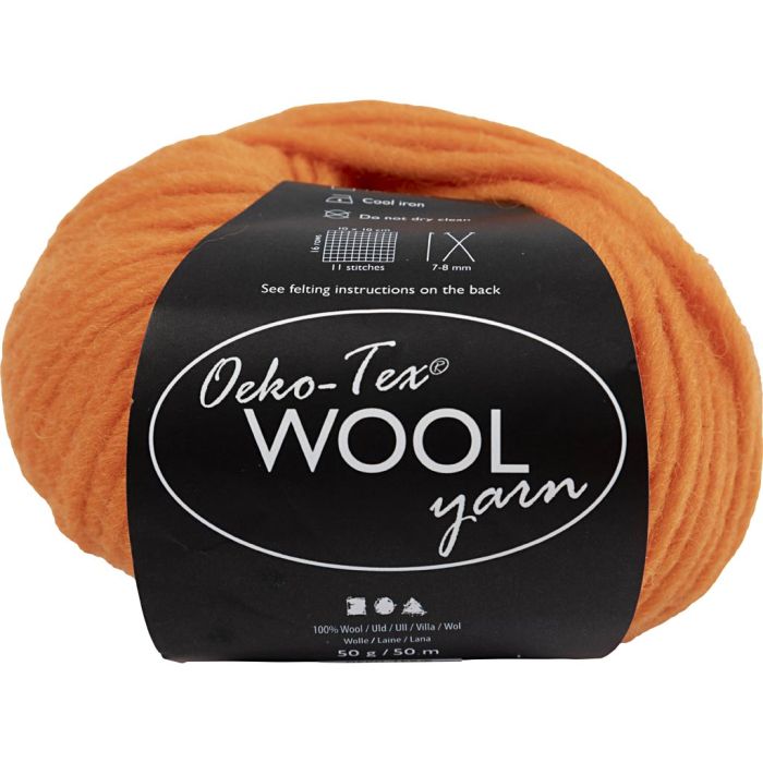 Wool yarn, L: 50 M, needle 8-9, orange, 50 g/ 1 ball