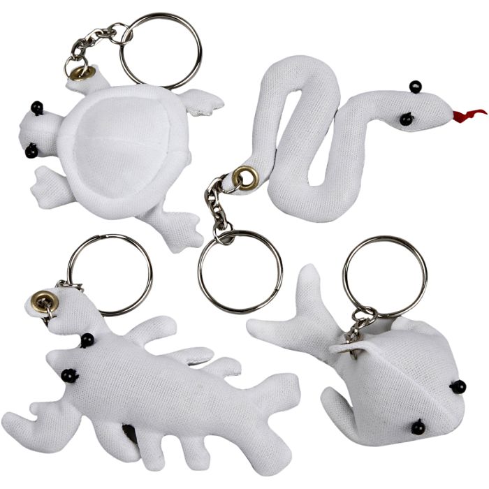 Fabric Figures with key rings, size 4-8 cm, white, 4 pc/ 1 pack