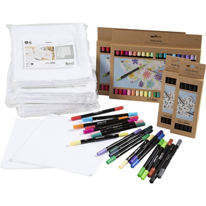 Group Craft Kit Paint Your Own Fabric Napkins, size 42x42 cm, line 2,3+3,6 mm, assorted colours, 60 pc/ 1 pack