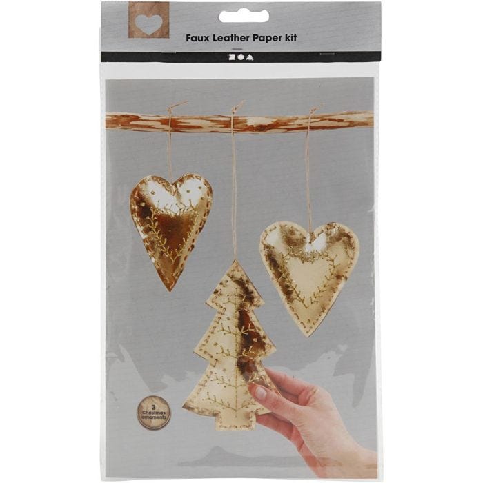 Faux Leather Christmas Ornaments, 0,55 mm, gold, 1 set