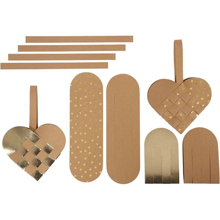 Faux leather paper hearts, 0,55 mm, gold, 1 set