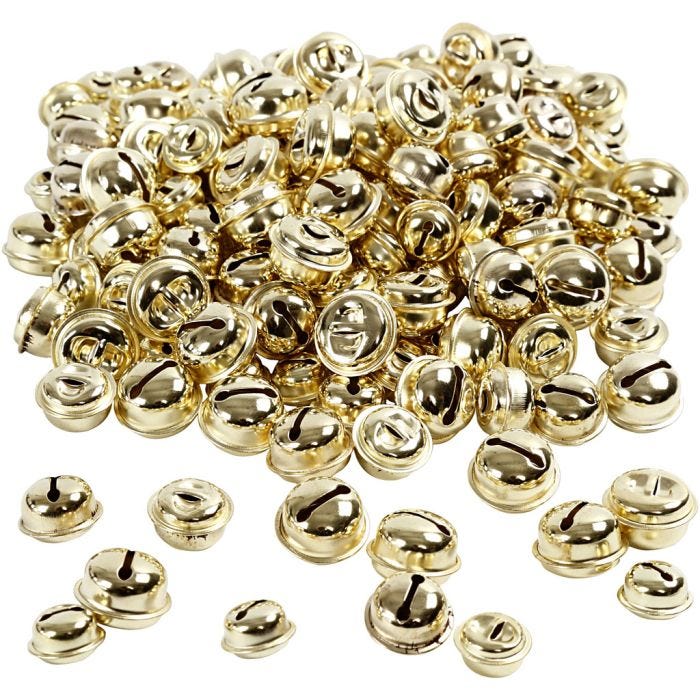 Bells, dia. 13+15+17 mm, gold, 220 asstd./ 1 pack