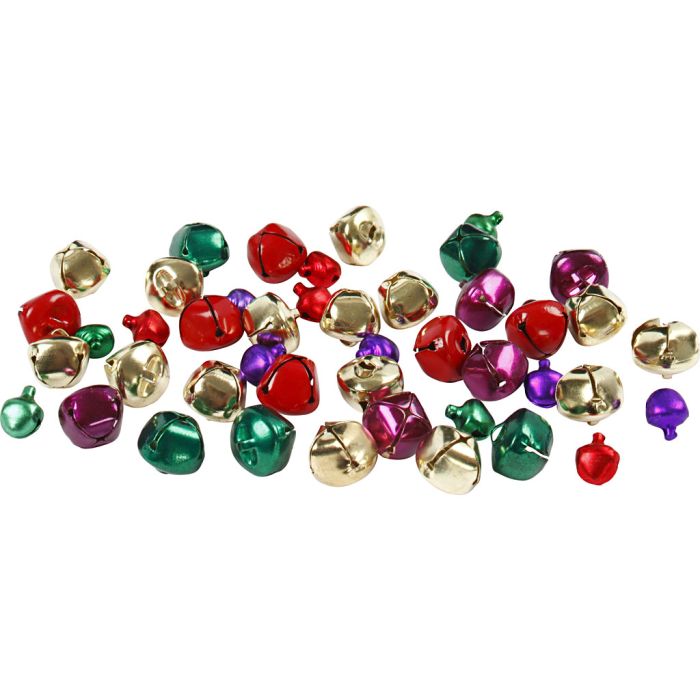 Bells, dia. 10+14 mm, metallic colours, 24 asstd./ 1 pack