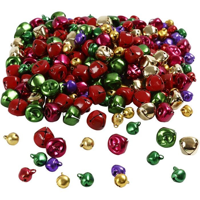 Bells, dia. 10+14 mm, metallic colours, 320 asstd./ 1 pack