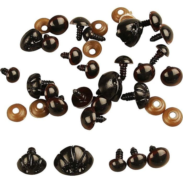 Teddy Bear Eyes &amp; Noses, dia. 10-15 mm, size 15-25 mm, 130 asstd./ 1 pack