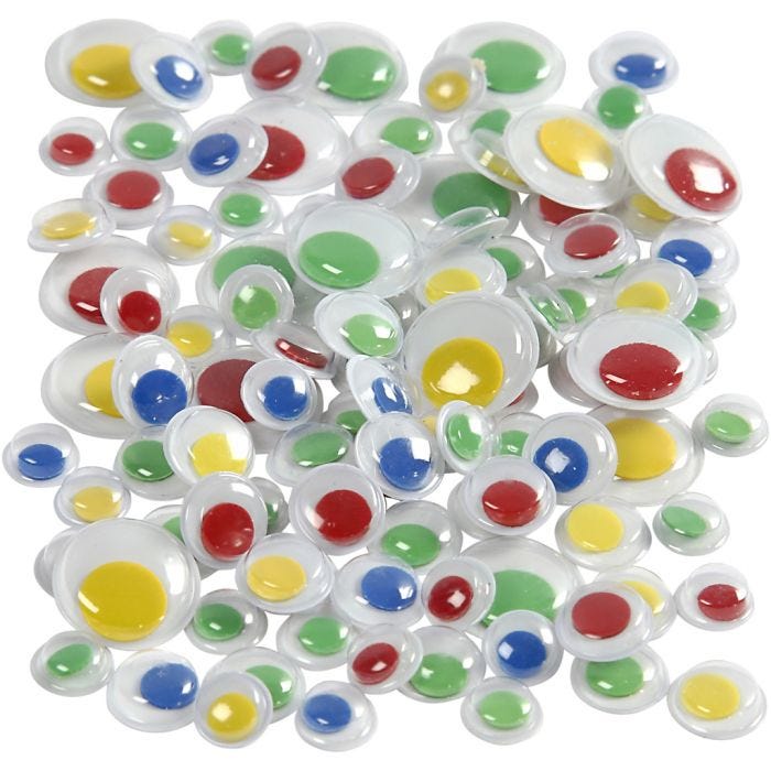 Wiggly eyes, self-adhesive, dia. 8+10+14 mm, 300 asstd./ 1 pack