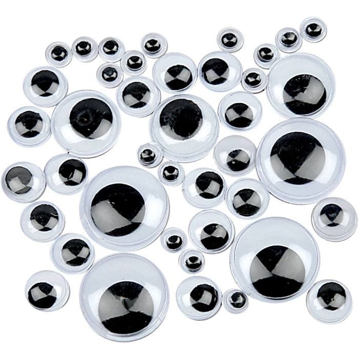 Wiggly Eyes, not sticky, dia. 4-20 mm, 1100 asstd./ 1 pack