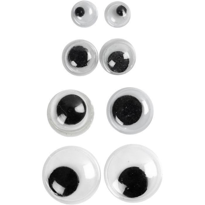 Wiggly Eyes, not sticky, dia. 4+6+8+10 mm, 40 asstd./ 1 pack
