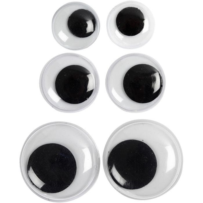 Wiggly Eyes, not sticky, dia. 12+14+20 mm, 18 asstd./ 1 pack