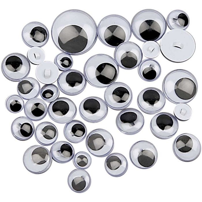 Googly Eyes, sew-on, sewing, dia. 8-20 mm, 250 asstd./ 1 pack