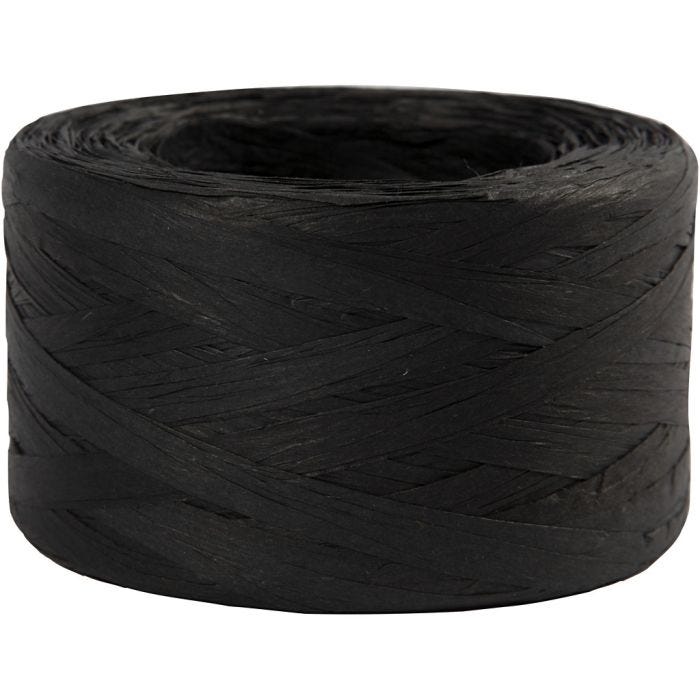 Paper Raffia Yarn, W: 7-8 mm, black, 100 m/ 1 roll