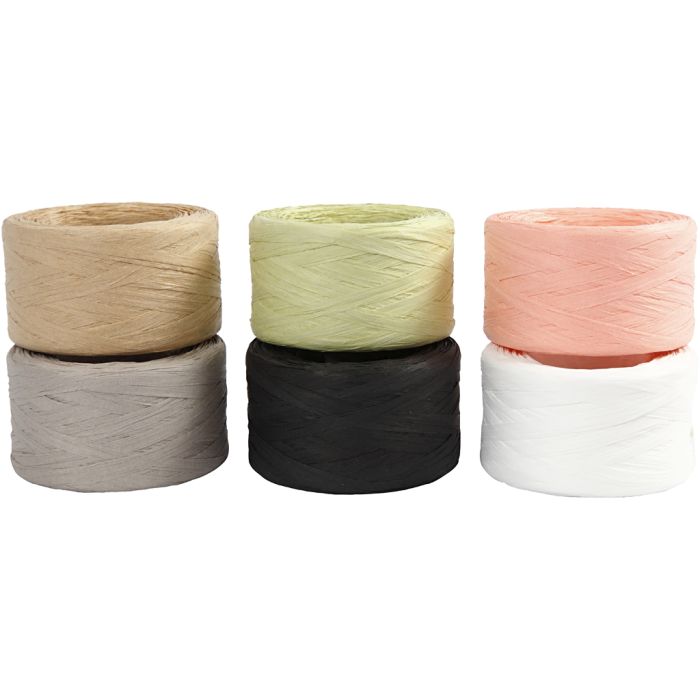 Paper Raffia Yarn, W: 7-8 mm, assorted colours, 6x100 m/ 1 pack