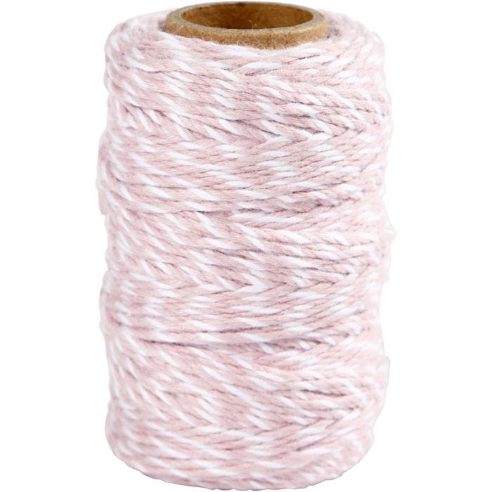 Cotton Cord, thickness 1,1 mm, white/light red, 50 m/ 1 roll