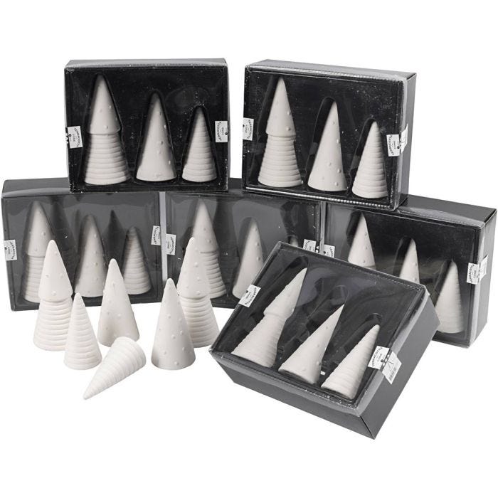 Christmas Trees, H: 10+12+15 cm, dia. 5+6+7 cm, 24 pc/ 1 pack