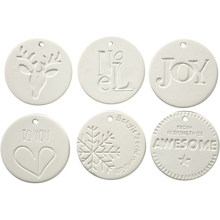 Hanging Ornaments, size 7x7 cm, thickness 0,6 cm, white, 6 pc/ 1 pack