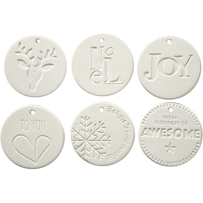 Hanging Ornaments, size 7x7 cm, thickness 0,6 cm, white, 24 pc/ 1 pack
