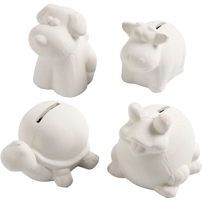 Animal Saving Banks, H: 7-10 cm, white, 4 pc/ 1 pack