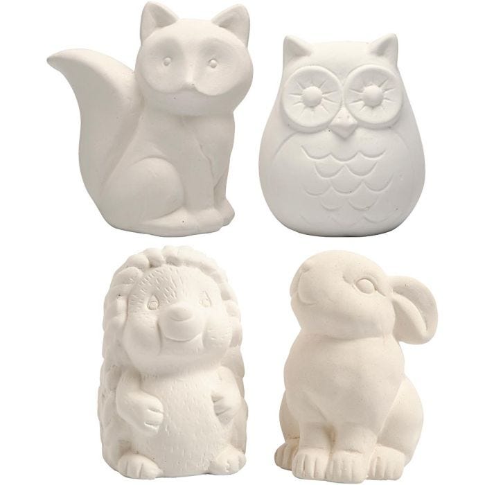 Animal Saving Banks, owl, fox, hedgehog, hare, H: 9-10 cm, white, 4 pc/ 1 pack