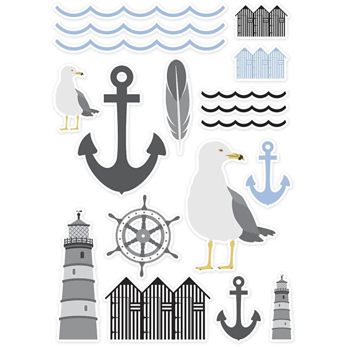 Die cut tags, size 3,1-11,4 cm, black, blue, grey, white, 54 pc/ 1 pack
