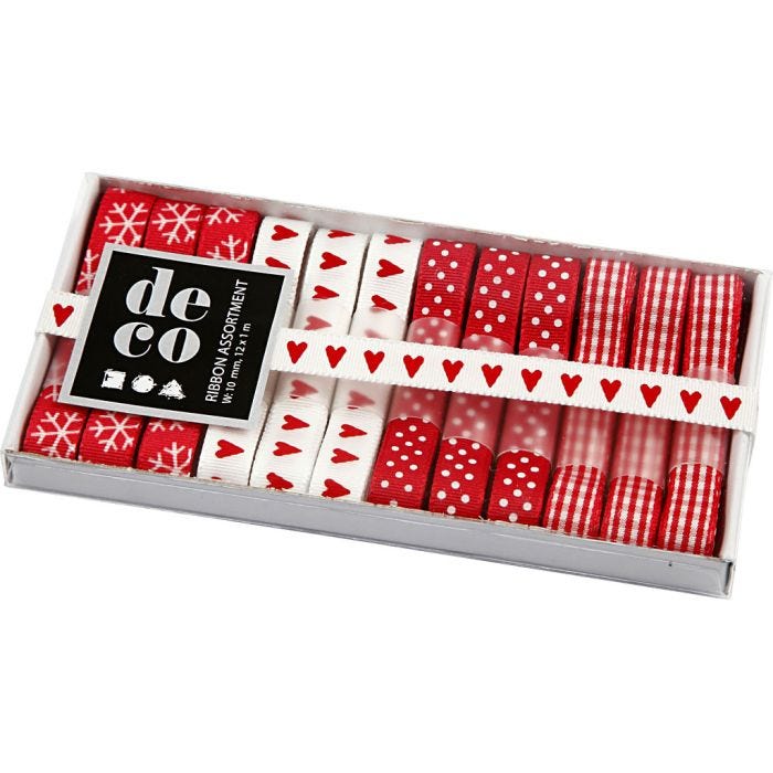 Decorative Ribbon, W: 10 mm, assorted colours, 12x1 m/ 1 pack