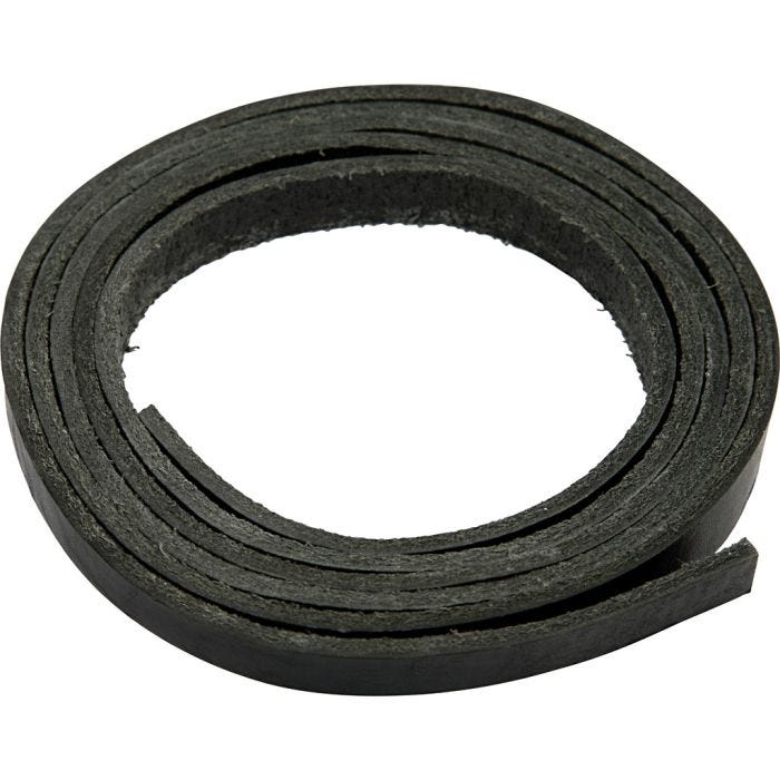 Leather band, W: 10 mm, thickness 3 mm, black, 2 m/ 1 pack