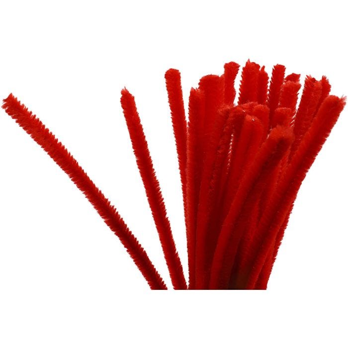 Chenille, L: 30 cm, thickness 9 mm, red, 25 pc/ 1 pack