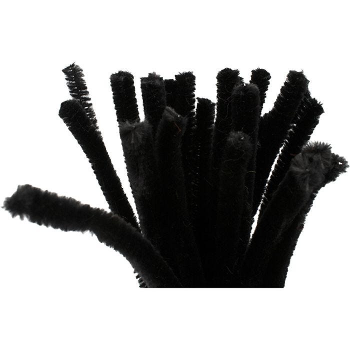 Chenille, L: 30 cm, thickness 9 mm, black, 25 pc/ 1 pack