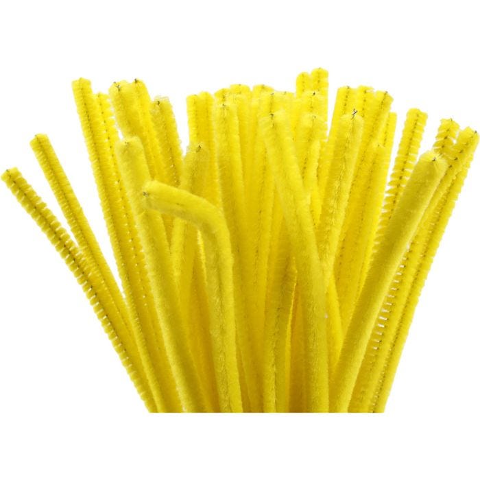 Chenille, L: 30 cm, thickness 6 mm, yellow, 50 pc/ 1 pack