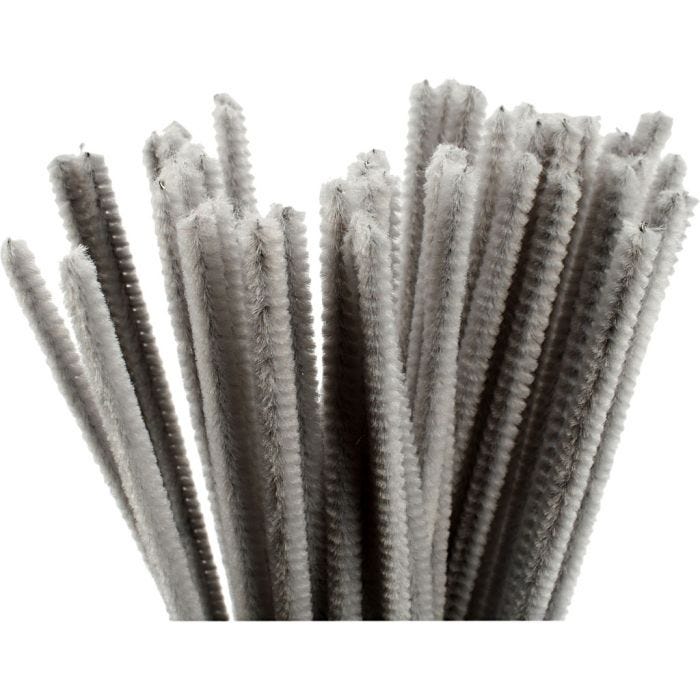 Chenille, L: 30 cm, thickness 6 mm, grey, 50 pc/ 1 pack