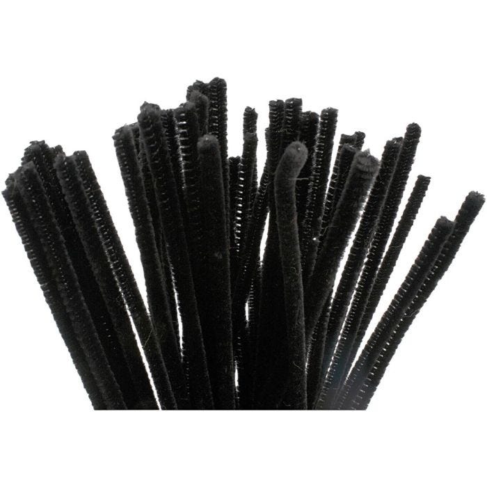 Chenille, L: 30 cm, thickness 6 mm, black, 50 pc/ 1 pack
