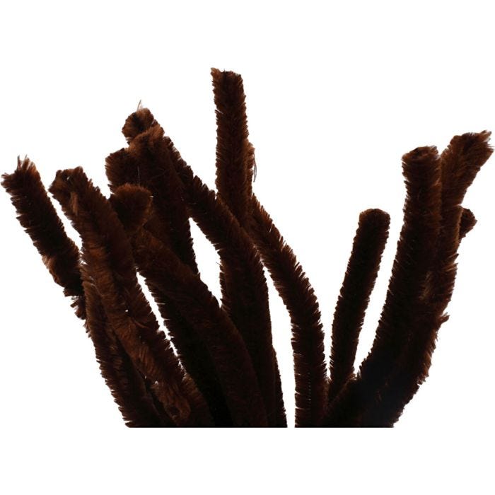 Chenille, L: 30 cm, thickness 15 mm, brown, 15 pc/ 1 pack