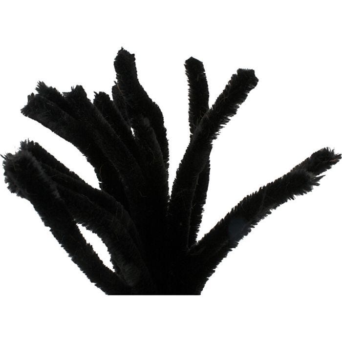 Chenille, L: 30 cm, thickness 15 mm, black, 15 pc/ 1 pack