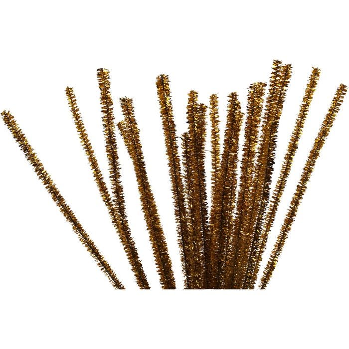Chenille, L: 30 cm, thickness 6 mm, glitter, gold, 24 pc/ 1 pack