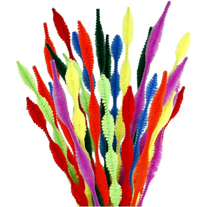 Chenille, waved, L: 30 cm, thickness 5-12 mm, assorted colours, 28 asstd./ 1 pack