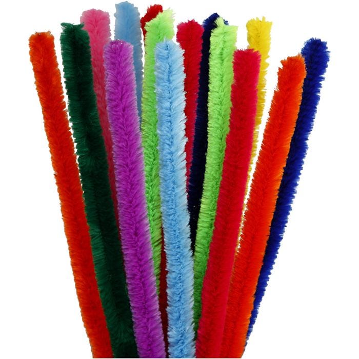 Chenille, L: 30 cm, thickness 15 mm, assorted colours, 15 asstd./ 1 pack