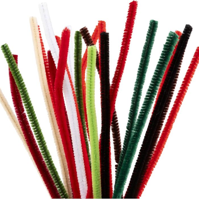 Chenille, L: 30 cm, thickness 6 mm, christmas colours, 25 asstd./ 1 pack