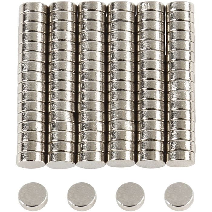 Power magnet ”NdFeB” , dia. 5 mm, thickness 2 mm, 100 pc/ 1 pack