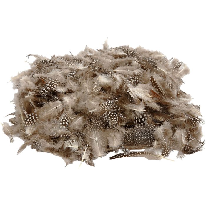 Guinea fowl feathers, ca. 1000 pc, natural, 50 g/ 1 pack