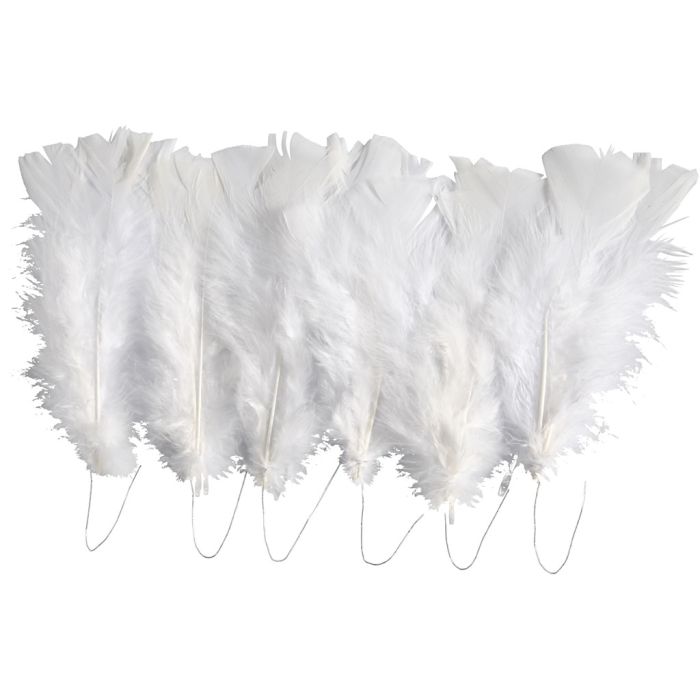 Feathers, L: 11-17 cm, white, 18 bundle/ 1 pack